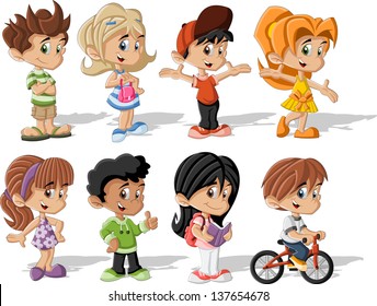 Group of happy cartoon children 