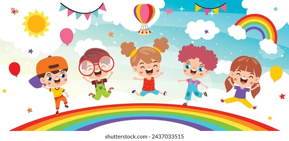 Group Of Happy Cartoon Kids