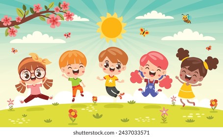 Group Of Happy Cartoon Kids