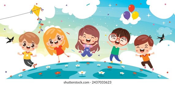 Group Of Happy Cartoon Kids