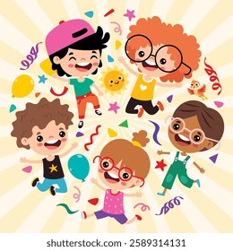 Group Of Happy Cartoon Kids