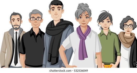 Group of happy cartoon old people
