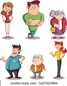 Group of happy cartoon people standing 
