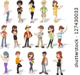 Group of happy cartoon teenagers