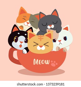 A Group of Happy cat crawled into a coffee mug in flat vector style.Illustration about cat
for background, graphic,content , banner, sticker label and greeting card.