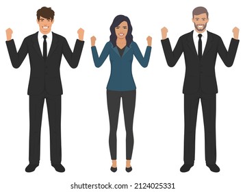group of happy cheering people, vector illustration