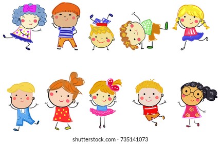 Group Happy Children Stock Vector (Royalty Free) 735141073 | Shutterstock