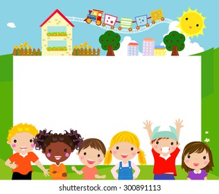 Group Happy Children Banner Stock Vector (royalty Free) 300891113 