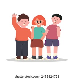 Group of happy children. Diverse and cute cheerful children celebrating with arms raised.