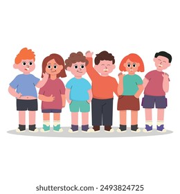 Group of happy children. Diverse and cute cheerful children celebrating with arms raised.
