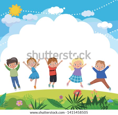 Group of happy children and frame