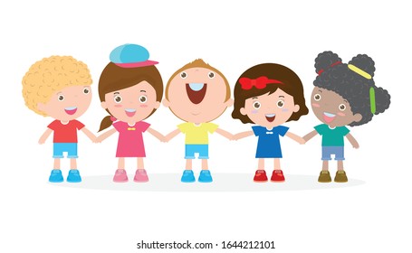 Group Happy Children Holding Hands Friendship Stock Vector (Royalty ...