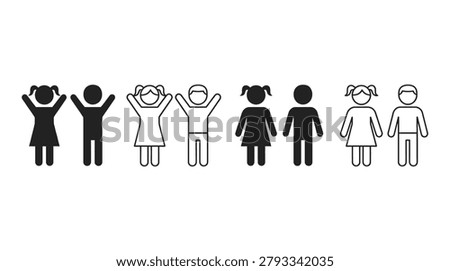 Group of happy children icons set with children silhouette childhood students education