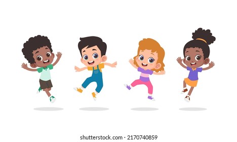 Group of happy children jumping