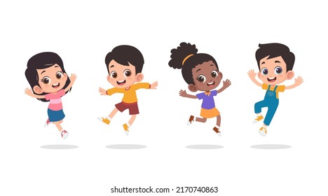 Group of happy children jumping