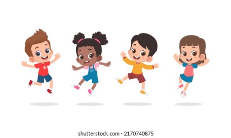 Group Happy Children Jumping Stock Vector (royalty Free) 2170740875 