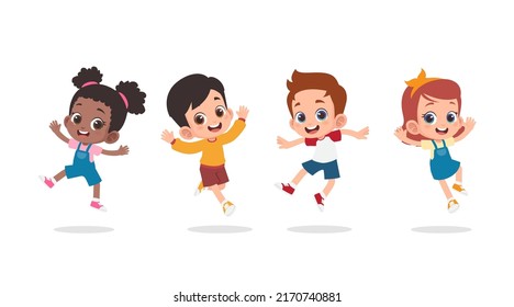 Group of happy children jumping