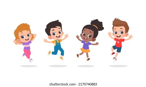 Group of happy children jumping
