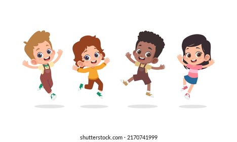 Group of happy children jumping