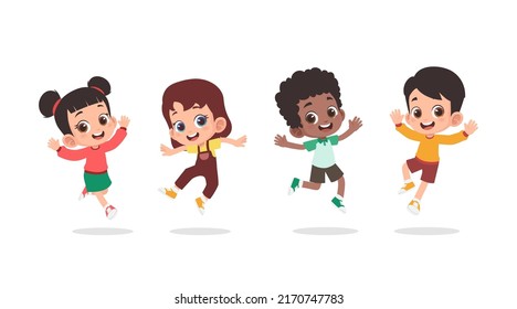 Grupo de niños felices saltando