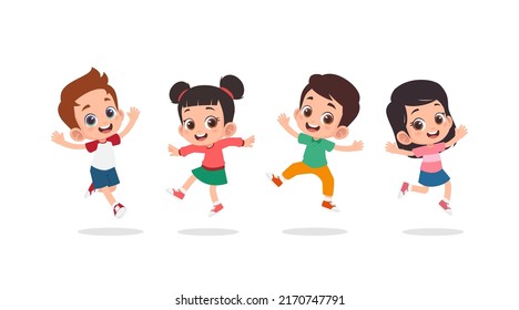 Gruppe glücklicher Kinder springen