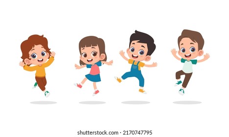 Group of happy children jumping