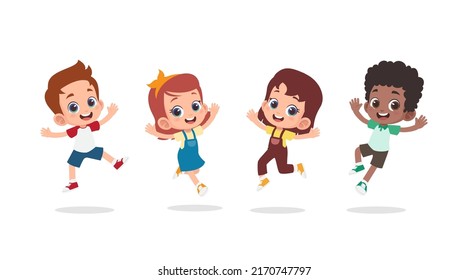 Grupo de niños felices saltando