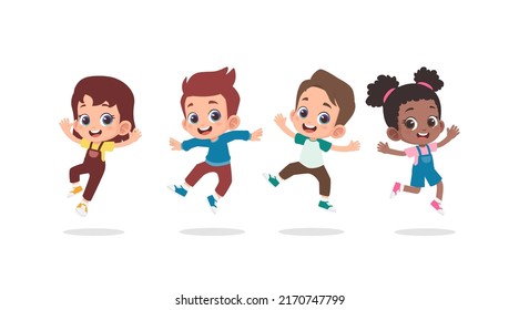 Group of happy children jumping