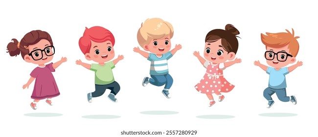 Group Of Happy Children Jumping