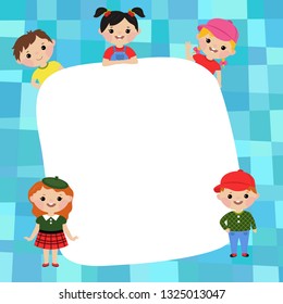 Group of happy children with large sheet of paper
