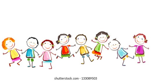 group of happy children playing
