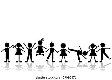 Group of happy children playing, set 1