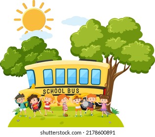 Group Happy Children School Bus Illustration Stock Vector (Royalty Free ...