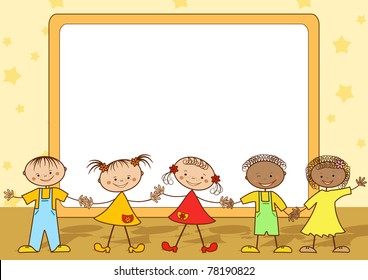 Group of happy children. Vector illustration.