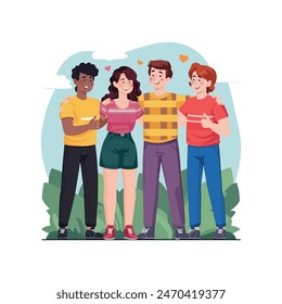 Group happy friends enjoying friendship day vector