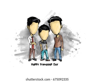 Group of happy friends enjoying Friendship Day. Cartoon Hand Drawn Sketch Vector Background.