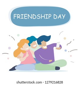 Group of Happy friends take a photo with smartphone.Friendship Day.