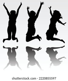 group of happy girls or cheerful girls ,jumping girls vector illustration
