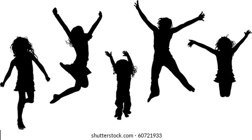 a group of happy jumping children