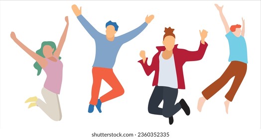 Group of happy jumping people Flat graphic vector illustration isolated on white