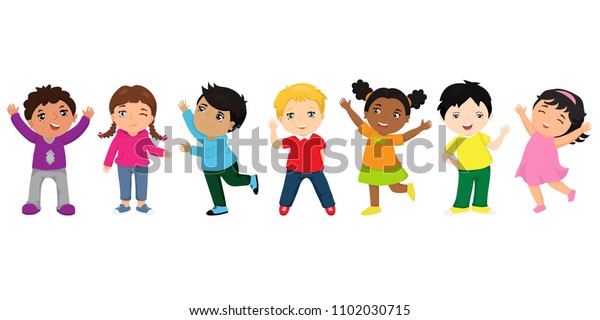 Group Happy Kids Cartoon Funny Kids Stock Vector (Royalty Free) 1102030715