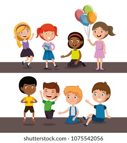 Group Happy Kids Characters Stock Vector (Royalty Free) 1075542056 ...