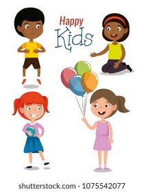 group of happy kids characters