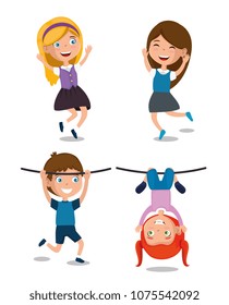 group of happy kids characters