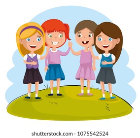 group of happy kids characters