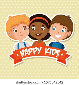 group of happy kids characters