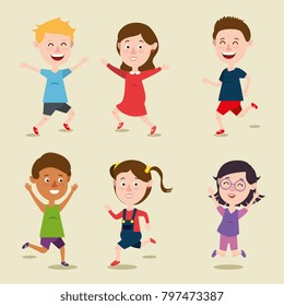 group of happy kids characters