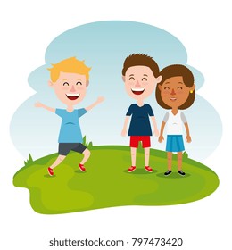 group of happy kids characters