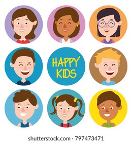 group of happy kids characters
