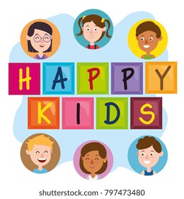 group of happy kids characters